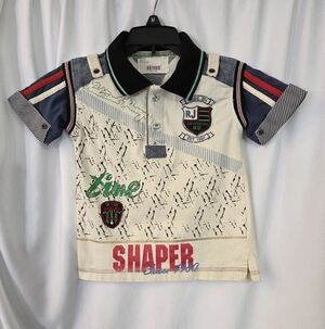 Abloom Kids Polo Shirt Cream/Blue Print Size S/M